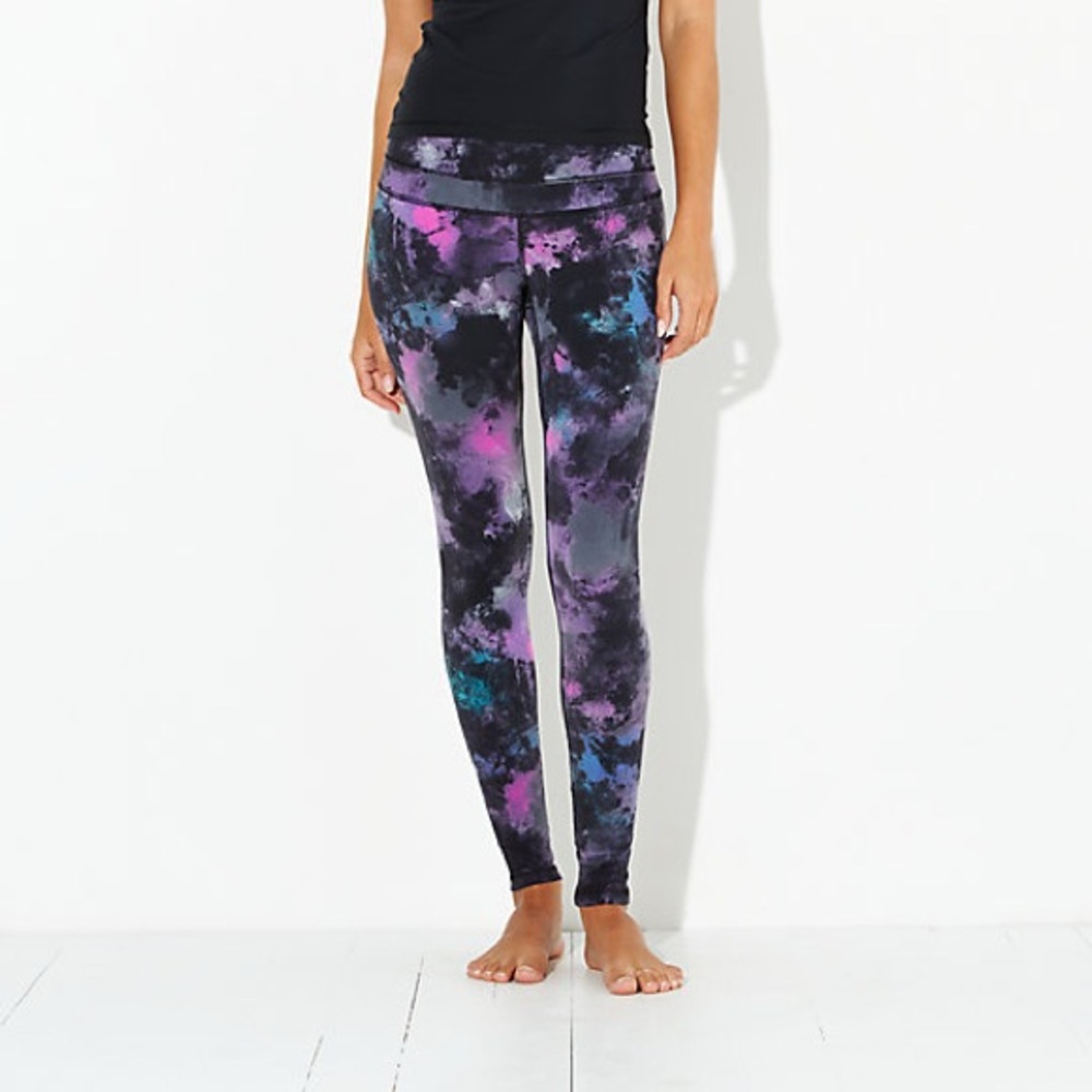 Lucy Perfect Core Powermax Black & Purple Tie-Dye High-Waist Leggings - Size L